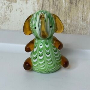 Lenox Glass‎ Elephant Figurine Green White Amber Swirl Murano Style Collectible